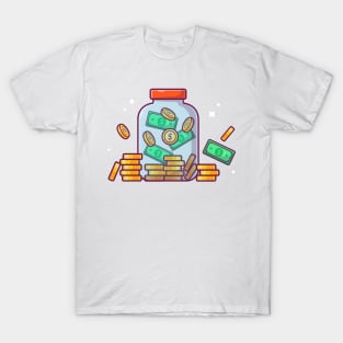 Glass jar with coin and paper money cartoon T-Shirt